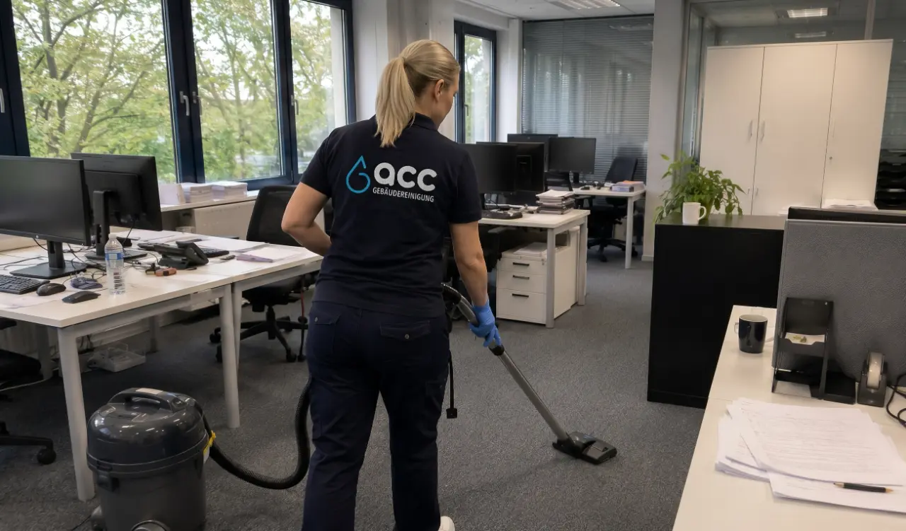 Büroreinigung mit Staubsauger im modernen Büro in Hagen
