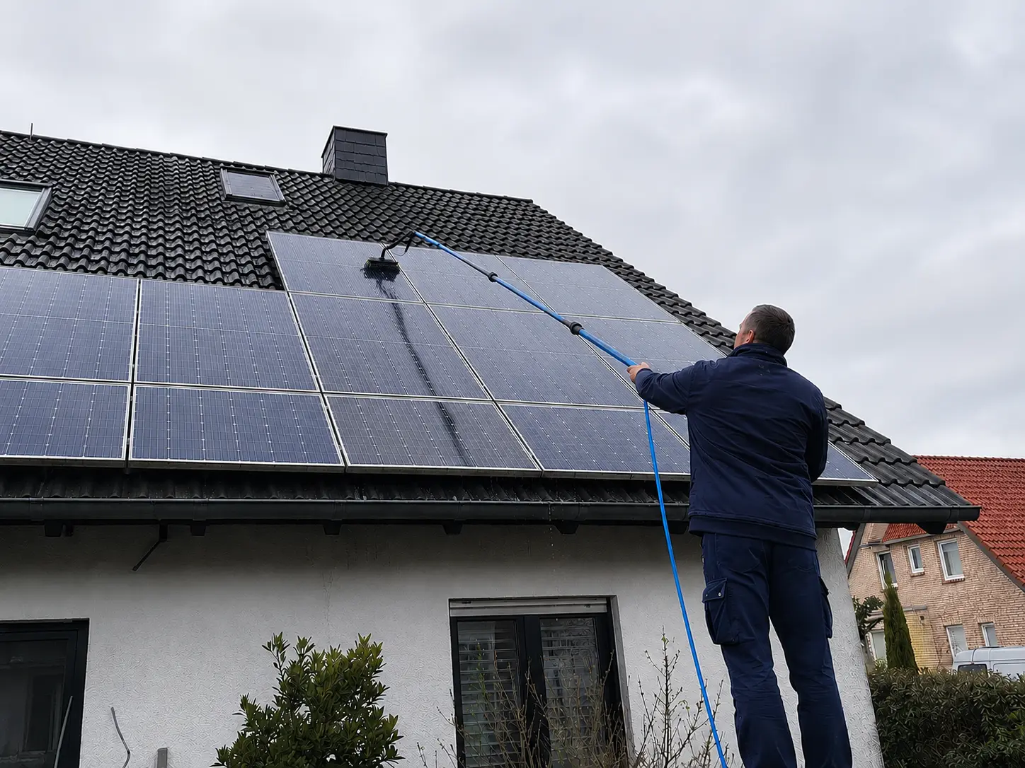 Photovoltaikreinigung auf Hausdach in Hagen